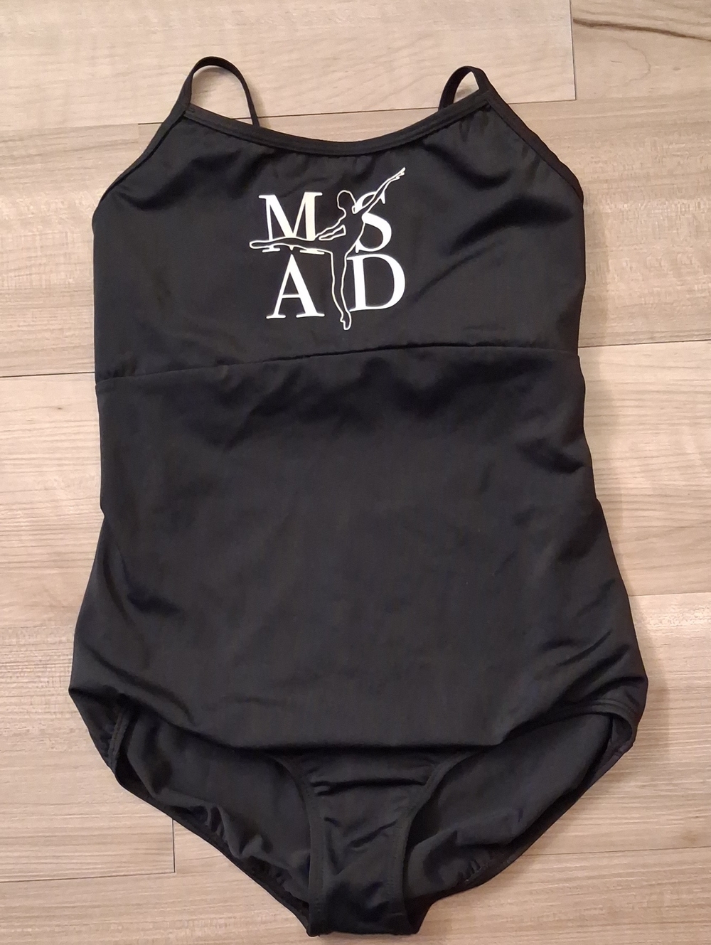 Balera Black Girls Ballet Leotard with White Dance Graphic Large Child (L)